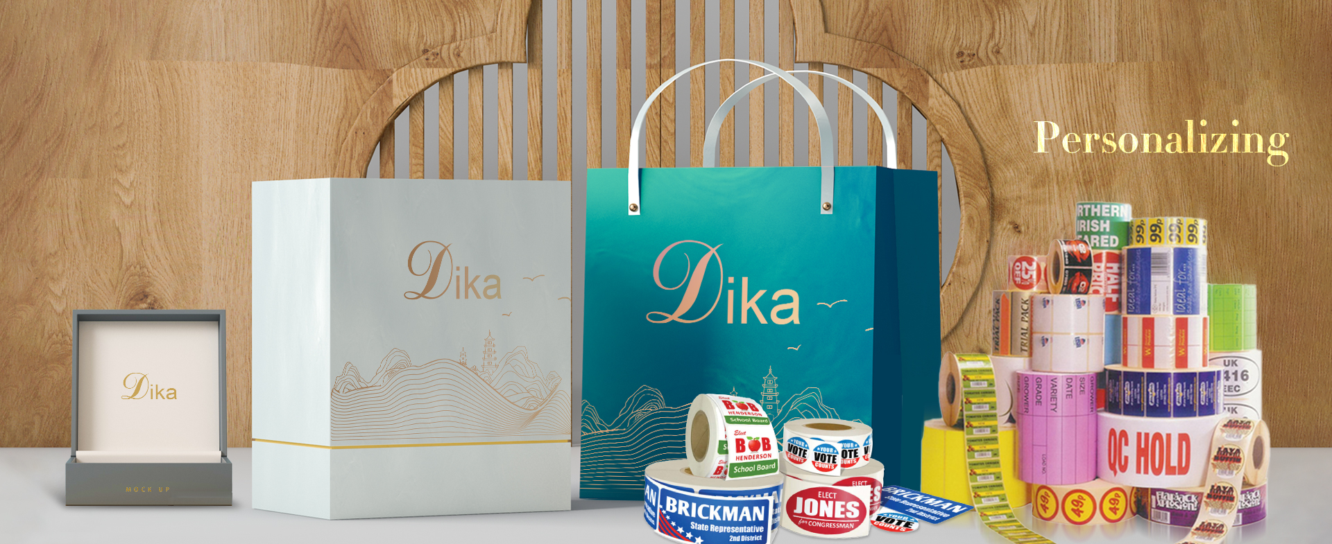 Paper bags and sticker labels